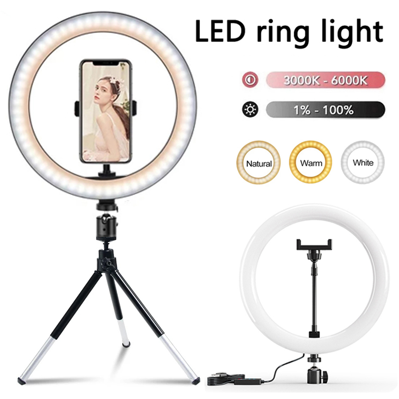 Photography Bulb - 12インチLEDリングライト写真撮影用照明電話リングライト三脚スタンド付きUSBラウンドフィルライトYoutube電話ビデオライブ用