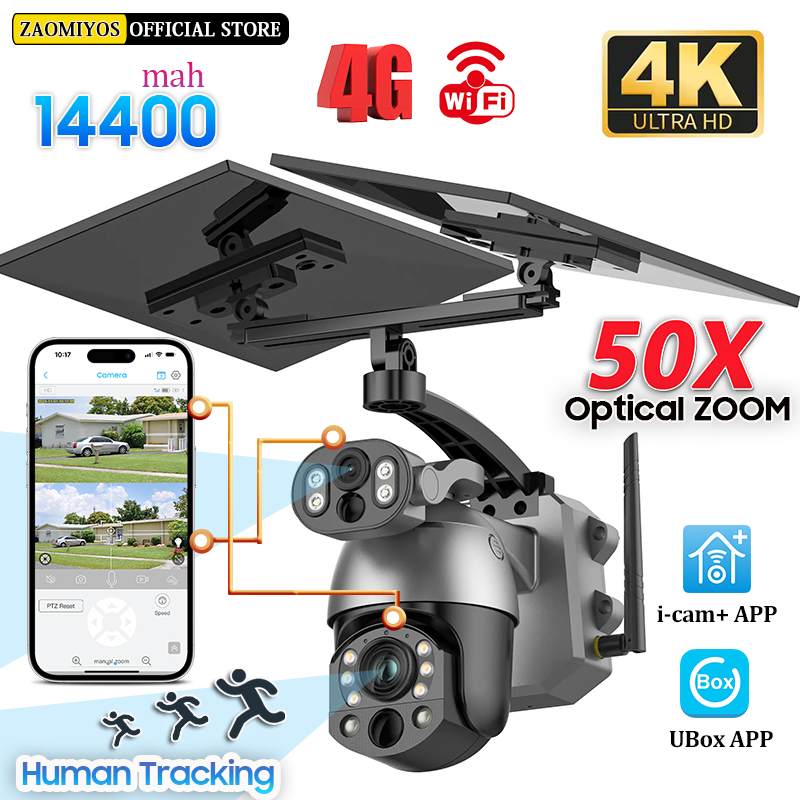 Photography Term - ソーラーIP屋外監視カメラ,デュアルレンズ,暗視,pir,cctvセキュリティ,バッテリー,4g sim,4k,50倍ズーム,10mp,360 °