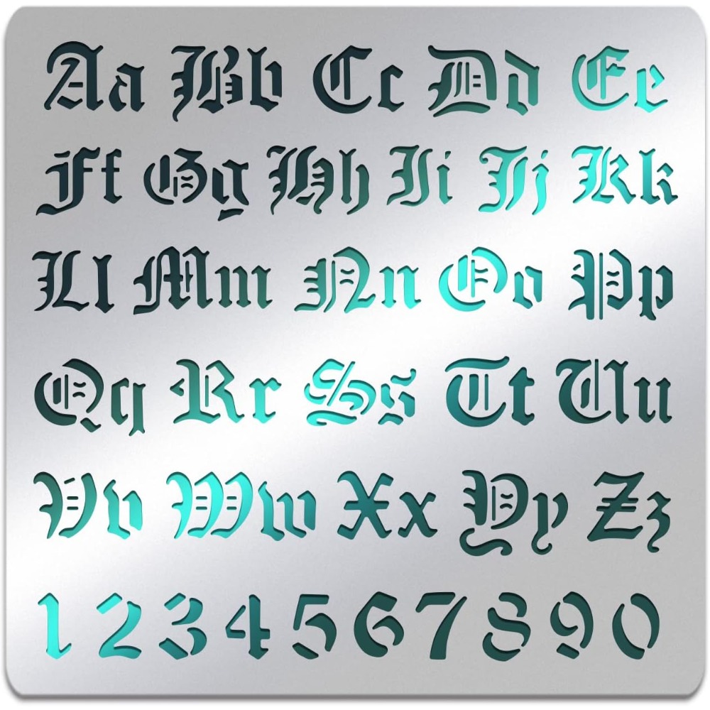 Photography Font - ゴシックマットメタルレター鉛筆、アルファベット番号、塗装用ステンシルテンプレート、薪焼き、革燃焼、zへの彫刻
