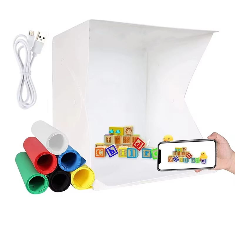 Photography Kit Pro - 折りたたみ式ライトボックス ポータブル写真撮影用LEDフォトスタジオテント LEDソフトボックス 6色背景キット USBミニライトボックス DSLRカメラ用
