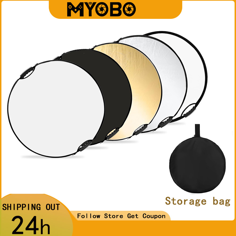 Photography Kit Pro - MYOBO折りたたみ式ライトリフレクター、キャリングケース付き、5 in 1ハンドルリフレクター、写真スタジオ照明用