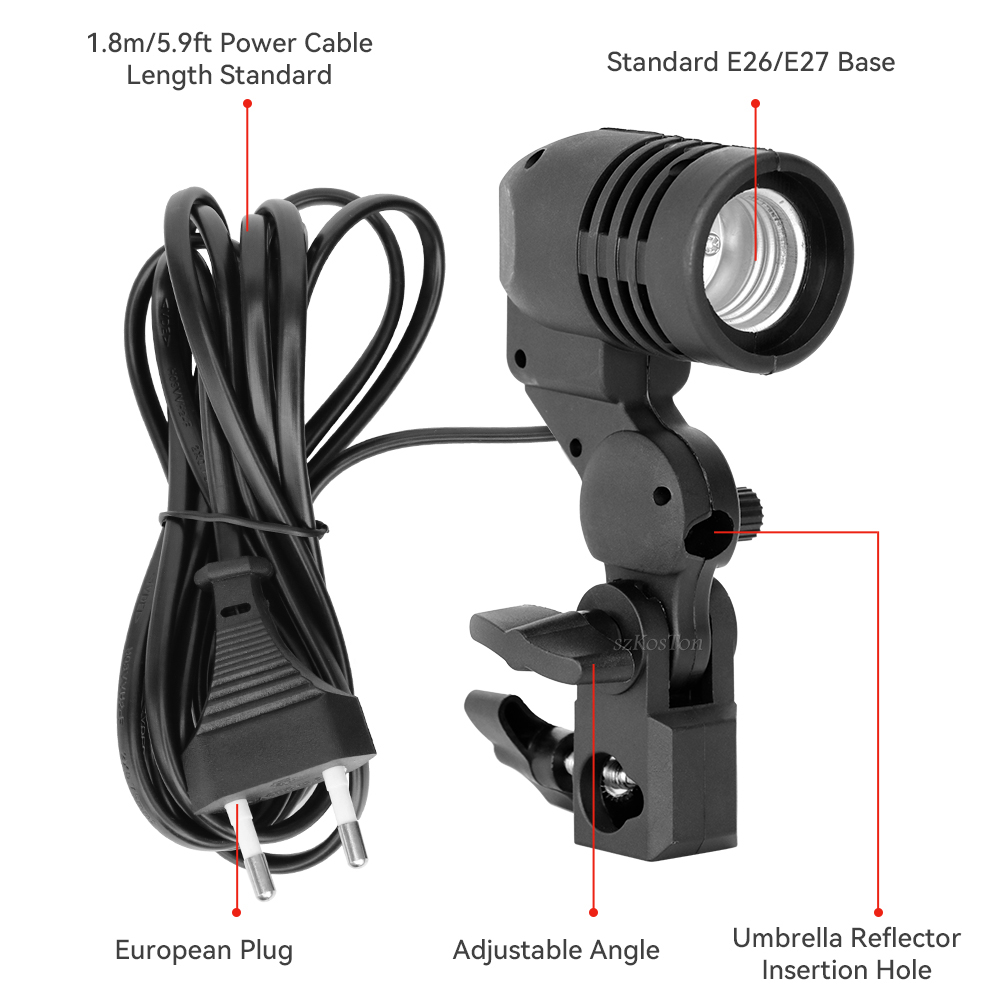 シングルヘッド電球ホルダー E27 ソケットフラッシュ傘ブラ - Photography Bulb のレビューと価格
