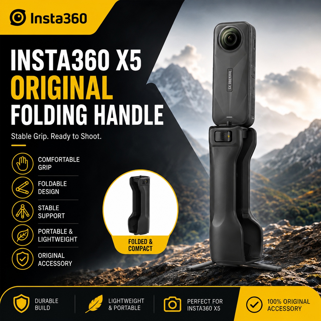 Insta360 X5用折りたたみハンドル 軽量滑り止めハン - Photography Grip Insta360 X5 のレビューと価格