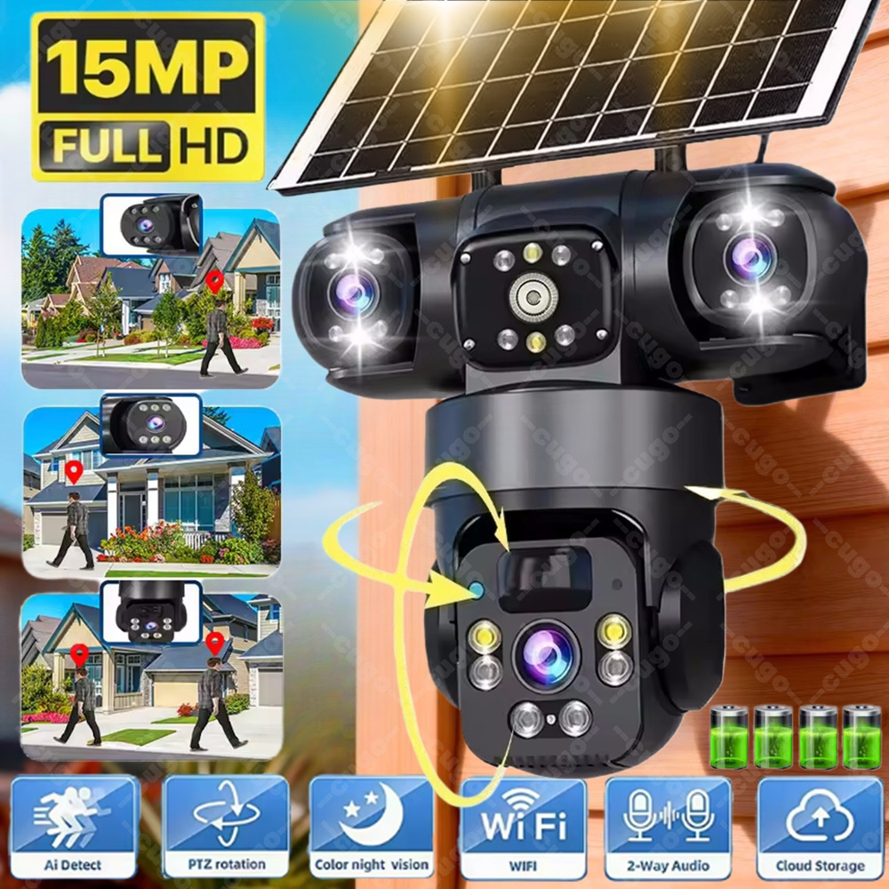 V380 3画面3レンズWIFIカメラ ソーラーPIR人感セ - Photography Term のレビューと価格