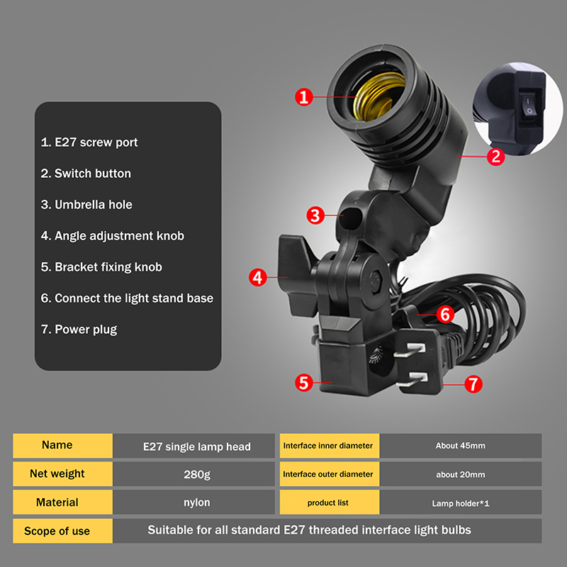 E27 ACソケットランプ シングルヘッド電球ホルダー 撮影 - Photography Bulb のレビューと価格