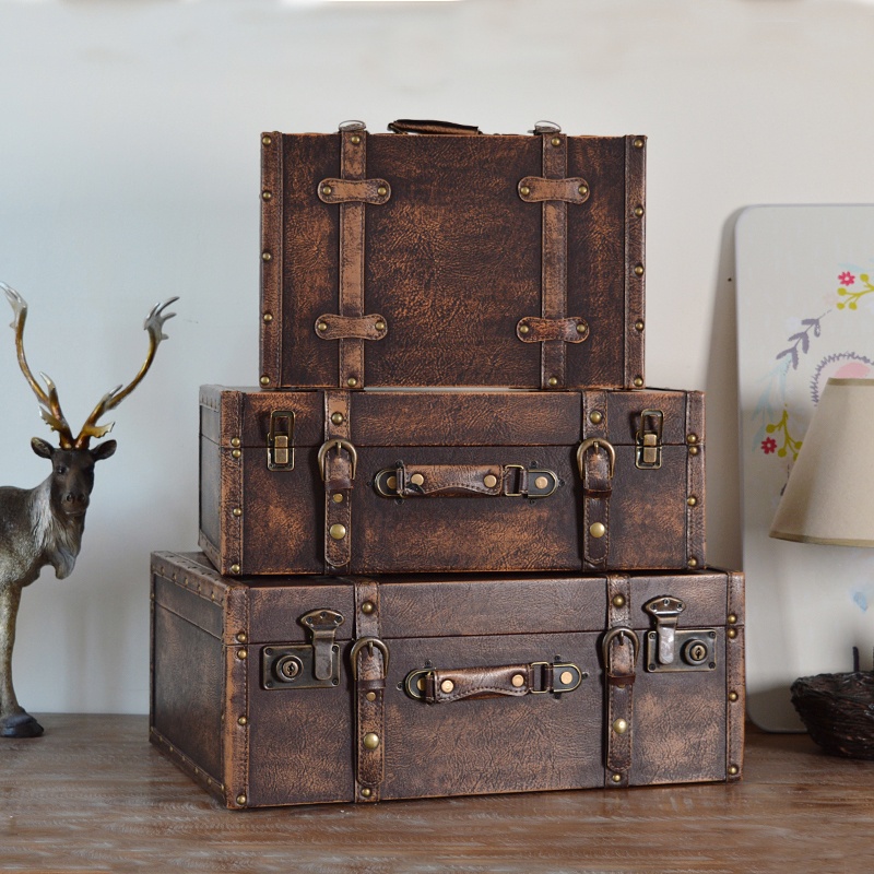 レトロブラウンレザー製木製収納ボックス 衣類整理箱 撮影用小 - Photography Vintage Style のレビューと価格